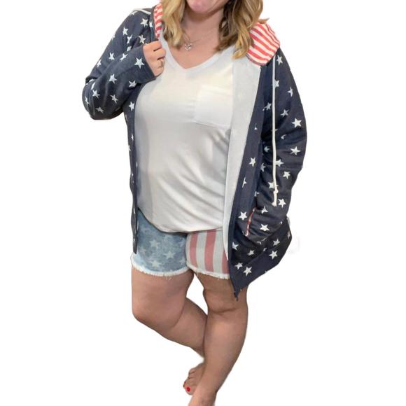 NEW MICHELLE MAE stars and stripes zip up hoodie in blue - Picture 5 of 5